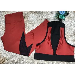 Top Plus Size Roupa de Academia Conjunto Calça Legging Fitness - Goiaba