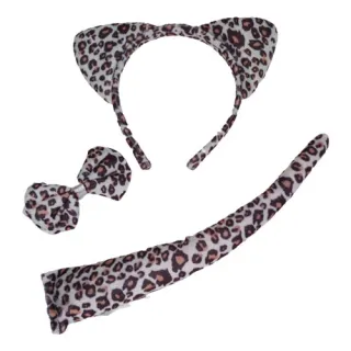 Fantasia Carnaval Kit Tiara, Gravata e Rabinho - 3 peças - ONÇA ROSA CLARO