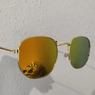 Óculos sol feminino masculino hexagonal armação metal - Azul