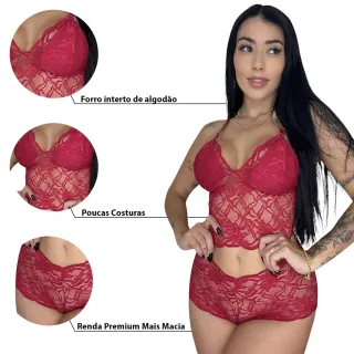 Calesson Renda Conjunto Lingerie Feminino Sem Bojo Calcinha - Pink