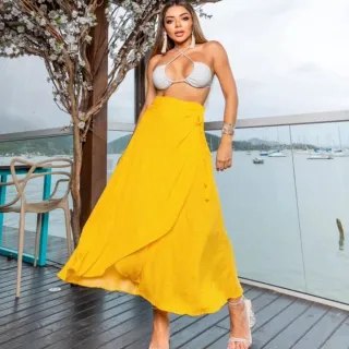 Vestido Barbie Rosa Pink Saída de Praia Envelope Midi - POÁ BRANCO COM BOLAS PRETAS