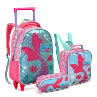 Conjunto Infantil Mochila Rodinhas Sereia/Unicórnio Menina Escolar - Sereia