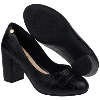 Confortável Sapato Scarpin Moda Boneca Salto Alto Quadrado Bloco - Preto 001