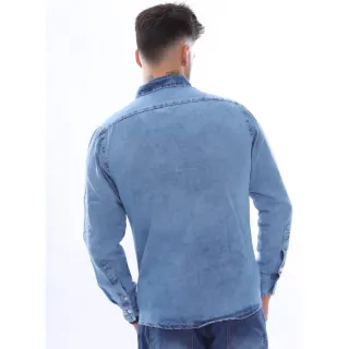 Camisa Manga Comprida Jeans Masculina Manchada - GG