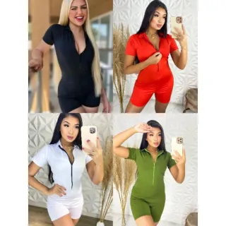 Macaquinho curto com zíper - Lançamento da moda, ideal para balada e academia - Preto curto.