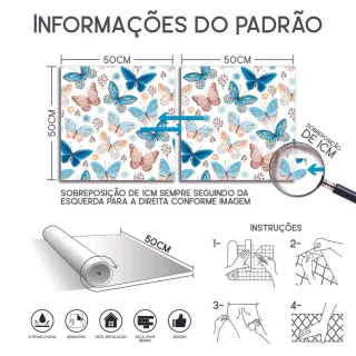 Papel de Parede Adesivo Lavável Borboletas Azul Rosa - Sala 0.5m - Único