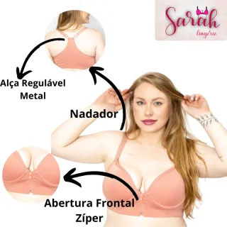 Bojo Plus Size Sutiã Abertura Frontal Zíper Alça Nadador Reforçada - Chocolate