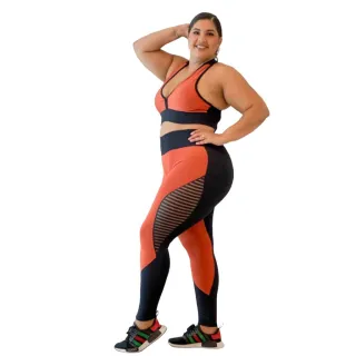 Top Plus Size Roupa de Academia Conjunto Calça Legging Fitness - Goiaba