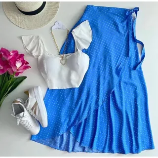 Roupa Feminina: Saia Estampada e Lisa em Viscose - Envelope - Preto