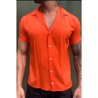 Promoção Verão: Camisa Manga Curta Lisa Masculina de Viscose em oferta - VERDE ESCURO 8