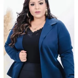 Casaco Blazer Plus Size Feminino Neoprene G1 G2 G3 - Preto