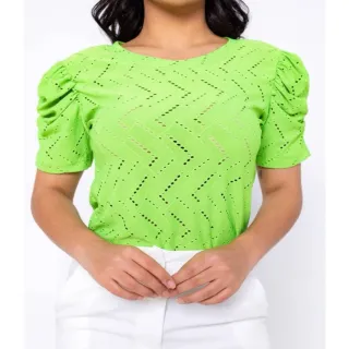 Moda feminina: Blusa casual manga curta bufante laise - P