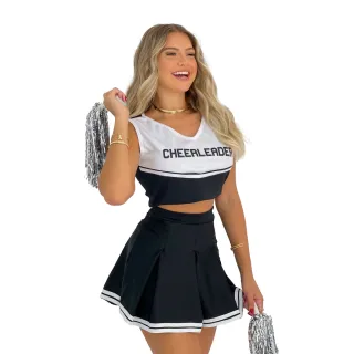 Saia e Blusa Feminino Cheerleader - Fantasia Líder de Torcida Adulto