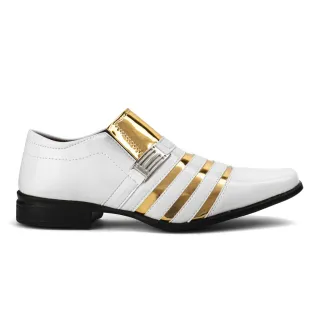 Estilo Italiano Moderno Masculino: Sapato Social Branco Dourado - Branco/dourado