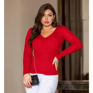 Suéter Feminino Tricot Decote V Trança Roupas Blusa - Marinho