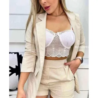 Conjunto Feminino de Short e Blazer em Linho - Verde LIMA