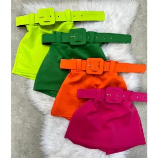 Saia estampada curta em malha suplex com cinto removível - Amarelo