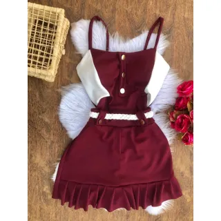 Princesa Macaquinho com Bojo e Elastano - Short Saia - Vermelho