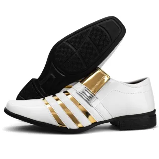 Estilo Italiano Moderno Masculino: Sapato Social Branco Dourado - Branco/dourado