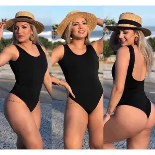 Moda Praia Feminino Kit 2 Maiôs Body Cavado Regata Costa Estampado Liso - 2  Tropical