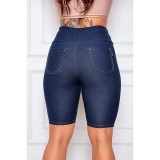 Bermuda Jeans Feminina Cos Alto Imita Jeans Barato Promoção - azul jeans