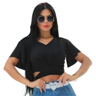 Blusa Manga Curta Neon Verão 2023 - Flare de Amarrar - Cores Variadas - Verde