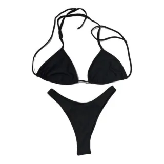 Biquíni Preto Liso Cortininha Fio Marquinha - Raryel - Biquíni Azul