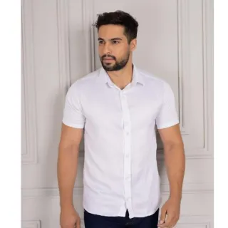 Acetinada curta manga camisa - roupas online Raryel - Azul Royal