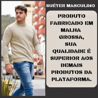 Envio Imediato Suéter Masculino Tricô Blusa De Frio Gola Redonda Malha Grossa - Marinho