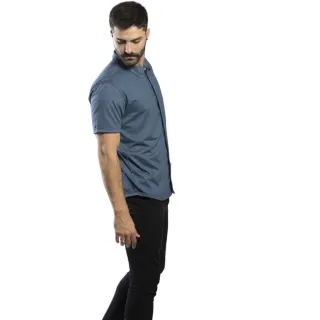 Camisa Manga Curta Slim Masculina Estonada - Homem Moderno Sustentável - Azul