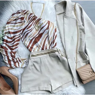 Linho blazer shorts conjunto 2 peças - Pink