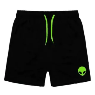 Moda Praia Tactel Masculino com Bolsos - Estampas Variadas - Preto Coqueiro