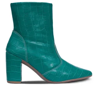 Coturno Feminino Cano Curto Salto Confortável Bico Fino - Prata Croco