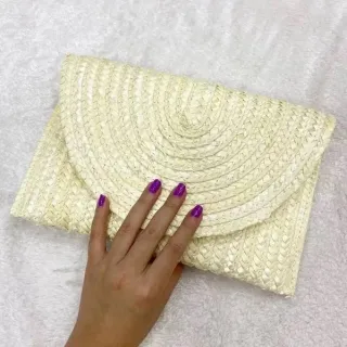 Ecobag feminina com forro interno e palha brilhosa - Carteira de palha natural - Amarelo