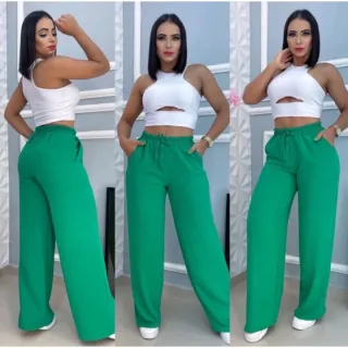 Moda Blogueira Calça Pantalona Feminina em Várias Cores - Preto