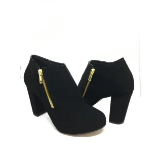 Bota Salto 9 cm Melf Shoes Feminina Nobuck Preto Ziper Ouro - PRETO SALTO GROSSO