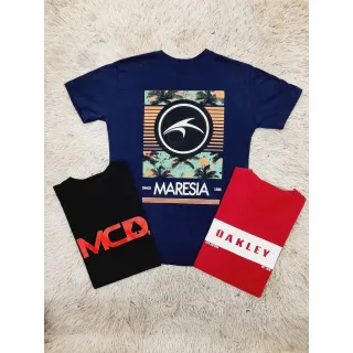 Camisetas masculinas fio 30.1 em kit com 3 unidades - Variadas