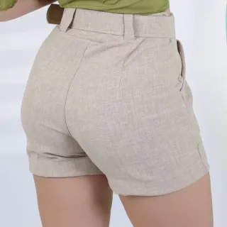 Short Verão Cintura Alta Linho Strecht Alfaiataria Com Cinto - Vermelho