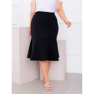 Moda Evangélica Saia Crepe Premium Babado 4 Botões Bolso - Marsala