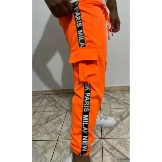 Calça Tik Tok Unisex Cargo Jogger Tactel com Bolsos Laterais - Laranja