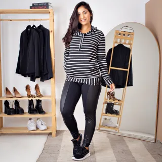 Promoção Blusa de Frio Feminina Premium Listrada com Capuz - CINZA C/ PRETO