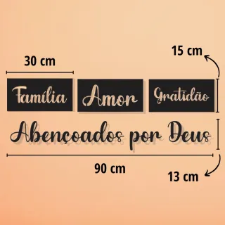 Kit Quadros Decorativos Frase Abençoados por Deus Decoração de Quarto - Família Amor Gratidão + Frase