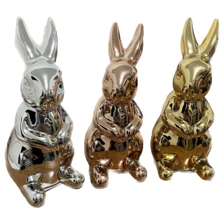 Páscoa Decoração Coelho Metalizado Cerâmica 15cm