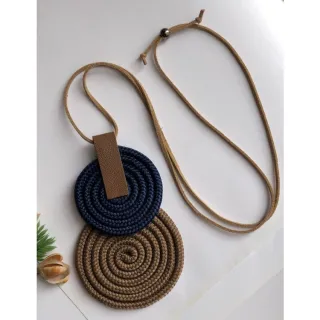 Mandala Dupla Maxi Colar Colorido Artesanal de Corda Náutica - 48. Azul Noite/Chevron