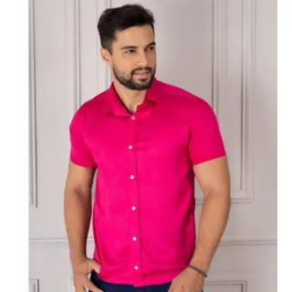 Acetinada curta manga camisa - roupas online Raryel - Azul Royal