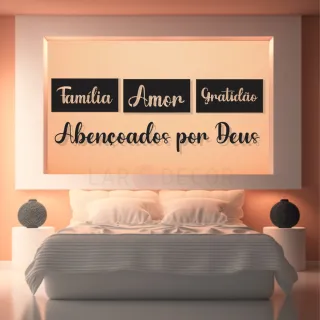 Kit Quadros Decorativos Frase Abençoados por Deus Decoração de Quarto - Família Amor Gratidão + Frase
