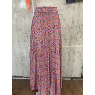 Elegante Saia Longa Plissada Evangélica Flor Cintura Alta-031 - Lilás