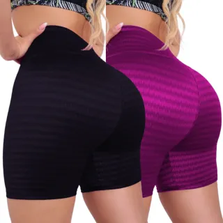 Short Curto 3D Empina Bumbum - Kit com 2 Shorts para Academia - Preto+Rosa