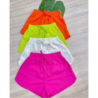 Moda Praia Verão 2023: Bermuda Feminina Tactel Shortinho Mauricinho - Rosa neon
