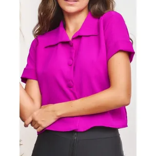 Blusa Feminina Camiseta Social Duna com 4 Botões Encapados - Azul